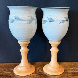 Ceramic and Wood Goblets (Set of 2)